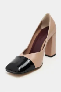 Nisantasi Shoes Emily Nude MATTE Black Toe Detailed Back Closed Thick Heels Women Shoes - Image 4