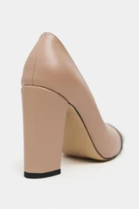 Nisantasi Shoes Emily Nude MATTE Black Toe Detailed Back Closed Thick Heels Women Shoes - Image 5