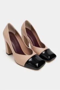 Nisantasi Shoes Emily Nude MATTE Black Toe Detailed Back Closed Thick Heels Women Shoes - Image 6