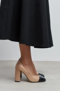 Nisantasi Shoes Emily Nude MATTE Black Toe Detailed Back Closed Thick Heels Women Shoes - Image 8