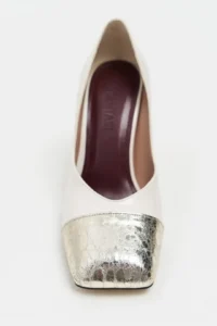 Nisantasi Shoes Emily PEARL MATTE Gold Toe Detailed Back Closed Thick Heels Women Shoes - Image 4