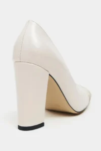 Nisantasi Shoes Emily PEARL MATTE Gold Toe Detailed Back Closed Thick Heels Women Shoes - Image 5
