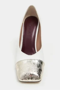 Nisantasi Shoes Emily WHITE MATTE Gold Toe Detailed Back Closed Thick Heels Women Shoes - Image 4