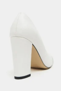 Nisantasi Shoes Emily WHITE MATTE Gold Toe Detailed Back Closed Thick Heels Women Shoes - Image 5