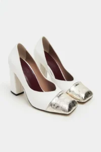 Nisantasi Shoes Emily WHITE MATTE Gold Toe Detailed Back Closed Thick Heels Women Shoes - Image 6