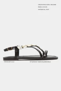 Nisantasi Shoes Selene Brown Gold Accessory Detailed Cross Banded Flat Sole Women Sandals - Image 2