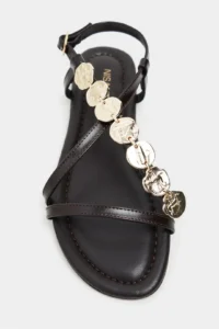 Nisantasi Shoes Selene Brown Gold Accessory Detailed Cross Banded Flat Sole Women Sandals - Image 4