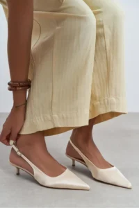 Nisantasi Shoes Rovia BEIGE Satin Pointed toe Thin Heels Women Shoes - Image 2