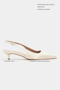 Nisantasi Shoes Rovia BEIGE Satin Pointed toe Thin Heels Women Shoes - Image 3