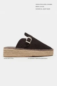 Nisantasi Shoes Maren Brown Suede Leather Lazer Delikli Hair Clip Detailed Wicker Taban Women Espadrille Slippers - Image 3