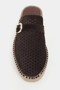 Nisantasi Shoes Maren Brown Suede Leather Lazer Delikli Hair Clip Detailed Wicker Taban Women Espadrille Slippers - Image 4