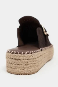 Nisantasi Shoes Maren Brown Suede Leather Lazer Delikli Hair Clip Detailed Wicker Taban Women Espadrille Slippers - Image 5