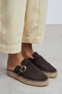 Nisantasi Shoes Maren Brown Suede Leather Lazer Delikli Hair Clip Detailed Wicker Taban Women Espadrille Slippers - Image 7