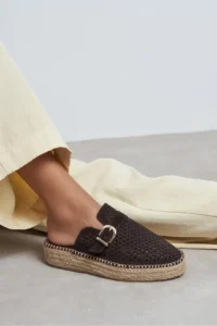Nisantasi Shoes Maren Brown Suede Leather Lazer Delikli Hair Clip Detailed Wicker Taban Women Espadrille Slippers - Image 8