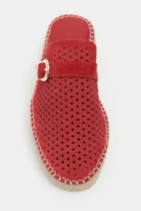 Nisantasi Shoes Maren Red SUEDE Leather Lazer Delikli Hair Clip Detailed Wicker Taban Women Espadrille Slippers - Image 4