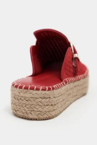 Nisantasi Shoes Maren Red SUEDE Leather Lazer Delikli Hair Clip Detailed Wicker Taban Women Espadrille Slippers - Image 5