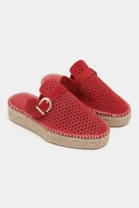 Nisantasi Shoes Maren Red SUEDE Leather Lazer Delikli Hair Clip Detailed Wicker Taban Women Espadrille Slippers - Image 6