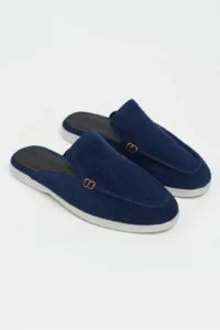 Nisantasi Shoes Letty NAVY BLUE Suede Leather Flat Sole Women Loafer Slippers - Image 6
