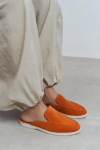 Nisantasi Shoes Letty Orange Suede Leather Flat Sole Women Loafer Slippers - Image 7