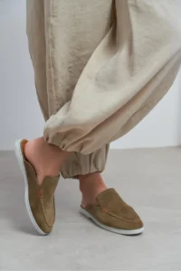 Nisantasi Shoes Letty ROME BEIGE Suede Leather Flat Sole Women Loafer Slippers - Image 2