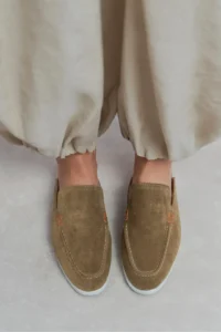 Nisantasi Shoes Letty ROME BEIGE Suede Leather Flat Sole Women Loafer Slippers - Image 8