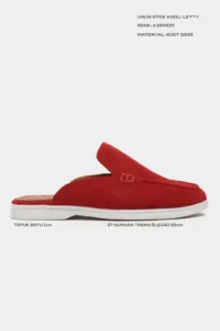 Nisantasi Shoes Letty Red SUEDE Leather Flat Sole Women Loafer Slippers - Image 3