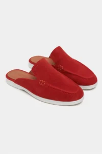 Nisantasi Shoes Letty Red SUEDE Leather Flat Sole Women Loafer Slippers - Image 6