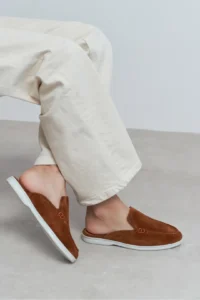 Nisantasi Shoes Letty Tan Suede Leather Flat Sole Women Loafer Slippers - Image 2
