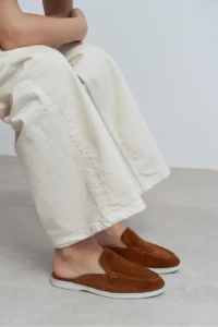 Nisantasi Shoes Letty Tan Suede Leather Flat Sole Women Loafer Slippers - Image 7