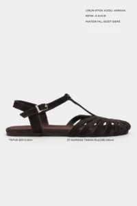 Nisantasi Shoes Arman Brown Suede Leather Suede Hair Clip Detailed Short Heels Women Sandals - Image 3