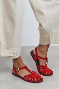 Nisantasi Shoes Arman Red SUEDE Leather Suede Hair Clip Detailed Short Heels Women Sandals - Image 2