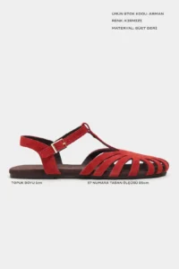 Nisantasi Shoes Arman Red SUEDE Leather Suede Hair Clip Detailed Short Heels Women Sandals - Image 3