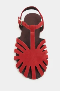 Nisantasi Shoes Arman Red SUEDE Leather Suede Hair Clip Detailed Short Heels Women Sandals - Image 4