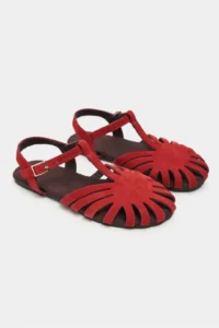 Nisantasi Shoes Arman Red SUEDE Leather Suede Hair Clip Detailed Short Heels Women Sandals - Image 6