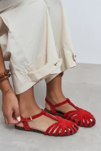 Nisantasi Shoes Arman Red SUEDE Leather Suede Hair Clip Detailed Short Heels Women Sandals - Image 7