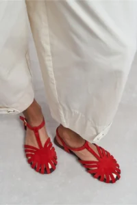 Nisantasi Shoes Arman Red SUEDE Leather Suede Hair Clip Detailed Short Heels Women Sandals - Image 8