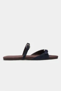 Nisantasi Shoes Calina NAVY BLUE Suede Double with buckle Flat Sole Women Slippers