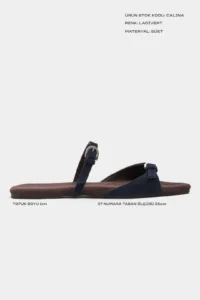 Nisantasi Shoes Calina NAVY BLUE Suede Double with buckle Flat Sole Women Slippers - Image 3