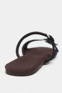 Nisantasi Shoes Calina NAVY BLUE Suede Double with buckle Flat Sole Women Slippers - Image 5