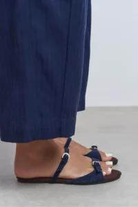 Nisantasi Shoes Calina NAVY BLUE Suede Double with buckle Flat Sole Women Slippers - Image 7