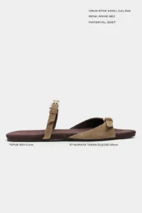 Nisantasi Shoes Calina ROME BEIGE Suede Double with buckle Flat Sole Women Slippers - Image 3