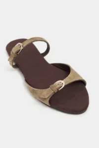 Nisantasi Shoes Calina ROME BEIGE Suede Double with buckle Flat Sole Women Slippers - Image 4