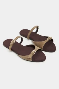 Nisantasi Shoes Calina ROME BEIGE Suede Double with buckle Flat Sole Women Slippers - Image 6