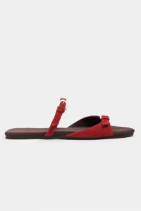 Nisantasi Shoes Calina Red SUEDE Double with buckle Flat Sole Women Slippers