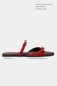Nisantasi Shoes Calina Red SUEDE Double with buckle Flat Sole Women Slippers - Image 3