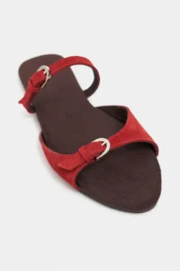 Nisantasi Shoes Calina Red SUEDE Double with buckle Flat Sole Women Slippers - Image 4