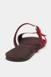 Nisantasi Shoes Calina Red SUEDE Double with buckle Flat Sole Women Slippers - Image 5