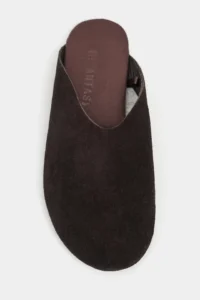 Nisantasi Shoes Liam DARK Brown Suede Leather Flat Sole Closed Women Slippers - Image 3