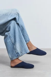Nisantasi Shoes Liam NAVY BLUE Suede Leather Flat Sole Closed Women Slippers - Image 2