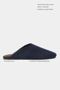 Nisantasi Shoes Liam NAVY BLUE Suede Leather Flat Sole Closed Women Slippers - Image 3